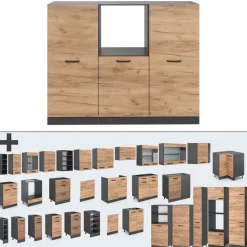 Küchenblock R-Line Goldkraft Eiche/Anthrazit 180 cm ohne Arbeitsplatte Vicco