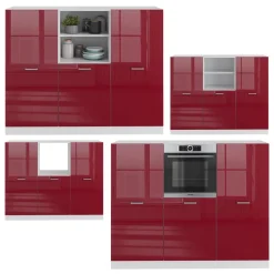 Küchenblock R-Line Rot Hochglanz/Weiß 180 cm ohne Arbeitsplatte Vicco