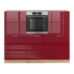 Küchenblock R-Line Rot Hochglanz/Goldkraft Eiche 180 cm ohne Arbeitsplatte Vicco