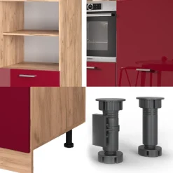 Küchenblock R-Line Rot Hochglanz/Goldkraft Eiche 180 cm ohne Arbeitsplatte Vicco