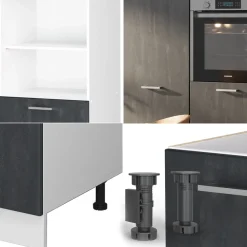 Küchenblock R-Line Schwarz Beton/Weiß 180 cm ohne Arbeitsplatte Vicco