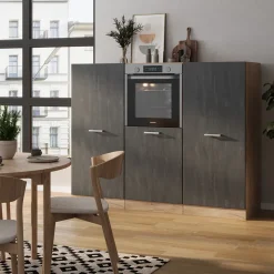 Küchenblock R-Line Schwarz Beton/Goldkraft Eiche 180 cm ohne Arbeitsplatte Vicco