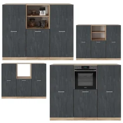 Küchenblock R-Line Schwarz Beton/Goldkraft Eiche 180 cm ohne Arbeitsplatte Vicco