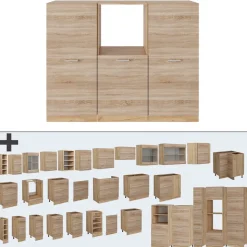 Küchenblock R-Line Sonoma/Goldkraft Eiche 180 cm ohne Arbeitsplatte Vicco