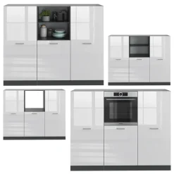 Küchenblock R-Line Weiß Hochglanz/Anthrazit 180 cm ohne Arbeitsplatte Vicco