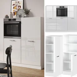 Küchenblock R-Line Weiß Hochglanz/Weiß 180 cm ohne Arbeitsplatte Vicco