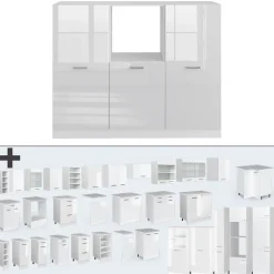 Küchenblock R-Line Weiß Hochglanz/Weiß 180 cm ohne Arbeitsplatte Vicco