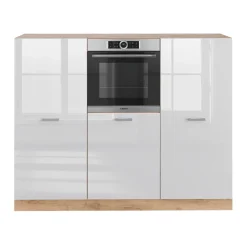 Küchenblock R-Line Weiß Hochglanz/Goldkraft Eiche 180 cm ohne Arbeitsplatte Vicco