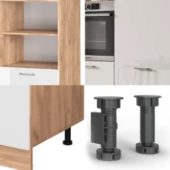 Küchenblock R-Line Weiß Hochglanz/Goldkraft Eiche 180 cm ohne Arbeitsplatte Vicco