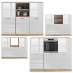 Küchenblock R-Line Weiß Hochglanz/Goldkraft Eiche 180 cm ohne Arbeitsplatte Vicco