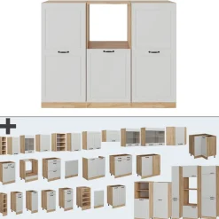 Küchenblock R-Line Weiß Landhaus/Goldkraft Eiche 180 cm ohne Arbeitsplatte Vicco