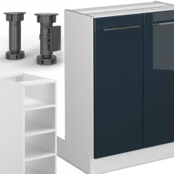 Kücheninsel Fame-Line Dunkelblau Hochglanz 90 cm ohne Arbeitsplatte Vicco