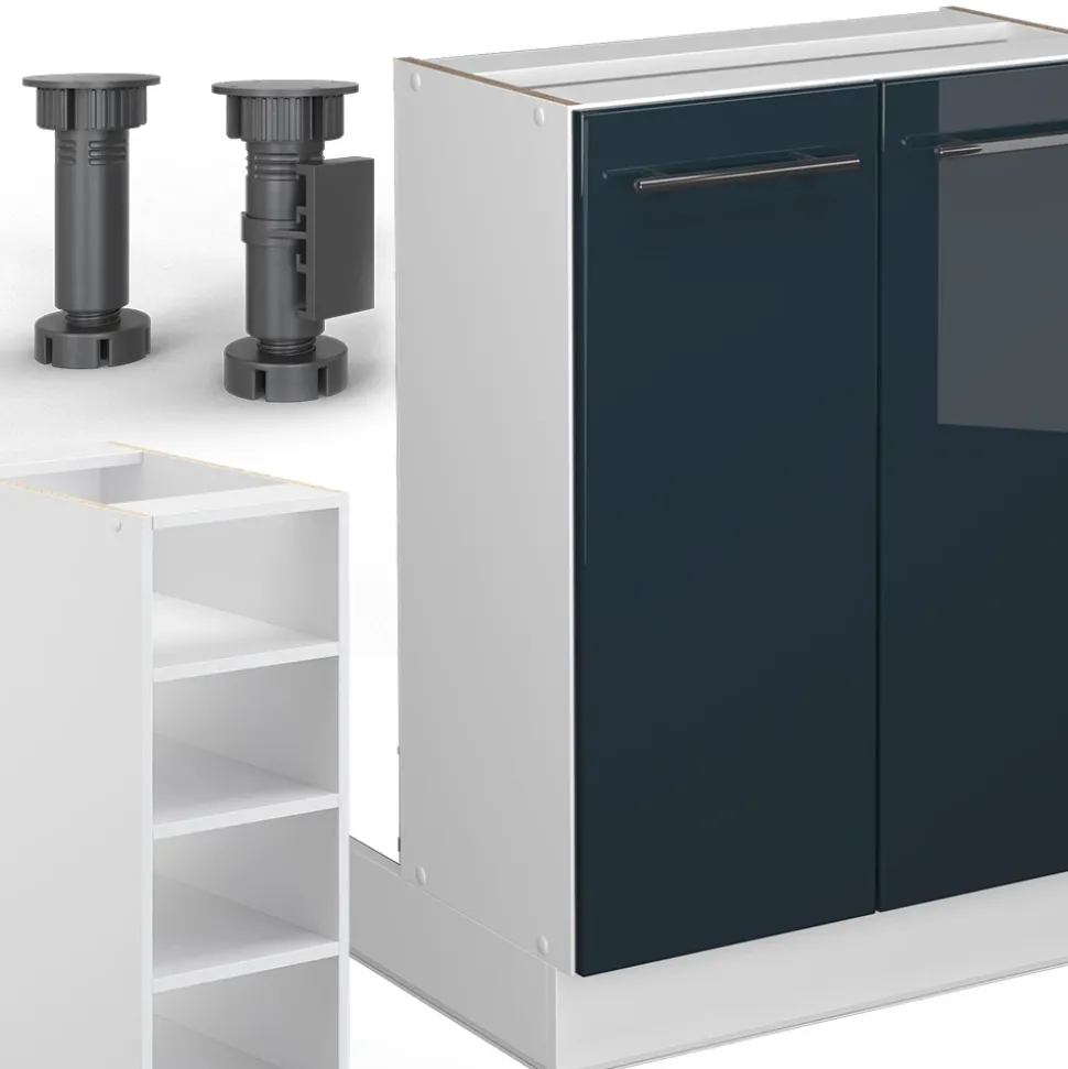 Kücheninsel Fame-Line Dunkelblau Hochglanz 90 cm ohne Arbeitsplatte Vicco
