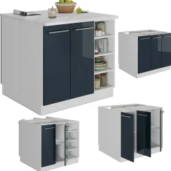 Kücheninsel Fame-Line Dunkelblau Hochglanz 90 cm ohne Arbeitsplatte Vicco