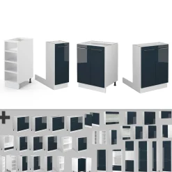 Kücheninsel Fame-Line Dunkelblau Hochglanz 90 cm ohne Arbeitsplatte Vicco