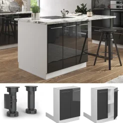 Kücheninsel Fame-Line Anthrazit Hochglanz 60 cm ohne Arbeitsplatte Vicco