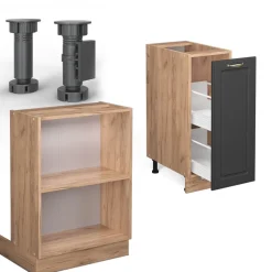 Kücheninsel Fame-Line Anthrazit Landhaus/Goldkraft Eiche 90 cm mit Schublade, ohne Arbeitsplatte Vicco