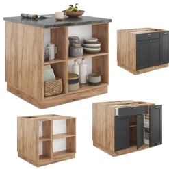 Kücheninsel Fame-Line Anthrazit Landhaus/Goldkraft Eiche 90 cm mit Schublade, ohne Arbeitsplatte Vicco