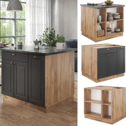 Kücheninsel Fame-Line Anthrazit Landhaus/Goldkraft Eiche 90 cm mit Schublade, ohne Arbeitsplatte Vicco