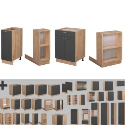 Kücheninsel Fame-Line Anthrazit Landhaus/Goldkraft Eiche 90 cm mit Schublade, ohne Arbeitsplatte Vicco