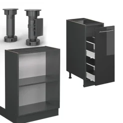 Kücheninsel Fame-Line Anthrazit Hochglanz 90 cm ohne Arbeitsplatte Vicco