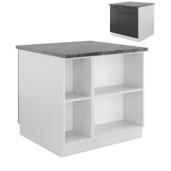 Kücheninsel Fame-Line Anthrazit Landhaus/Weiß 90 cm mit Schublade, ohne Arbeitsplatte Vicco