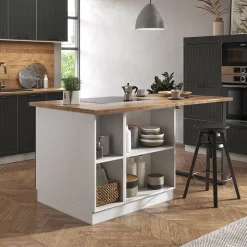 Kücheninsel Fame-Line Anthrazit Landhaus/Weiß 90 cm mit Schublade, ohne Arbeitsplatte Vicco