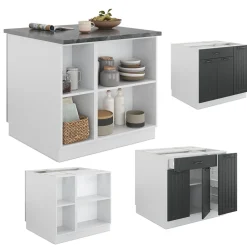 Kücheninsel Fame-Line Anthrazit Landhaus/Weiß 90 cm mit Schublade, ohne Arbeitsplatte Vicco