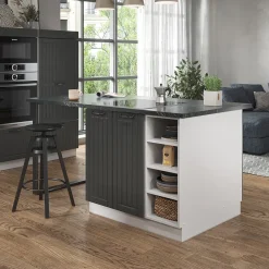 Kücheninsel Fame-Line Anthrazit Landhaus/Weiß 90 cm ohne Arbeitsplatte Vicco