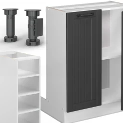 Kücheninsel Fame-Line Anthrazit Landhaus/Weiß 90 cm ohne Arbeitsplatte Vicco