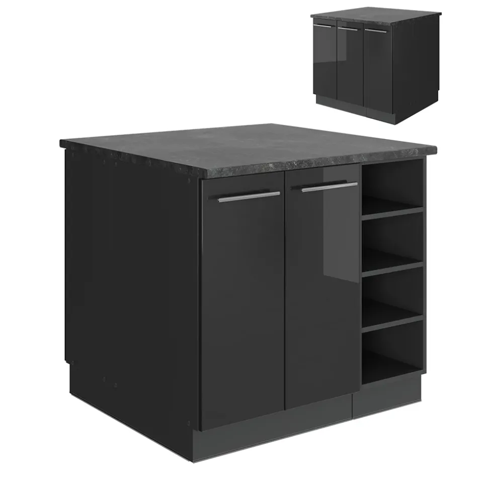 Kücheninsel Fame-Line Anthrazit Hochglanz 90 cm ohne Arbeitsplatte Vicco