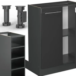 Kücheninsel Fame-Line Anthrazit Hochglanz 90 cm ohne Arbeitsplatte Vicco