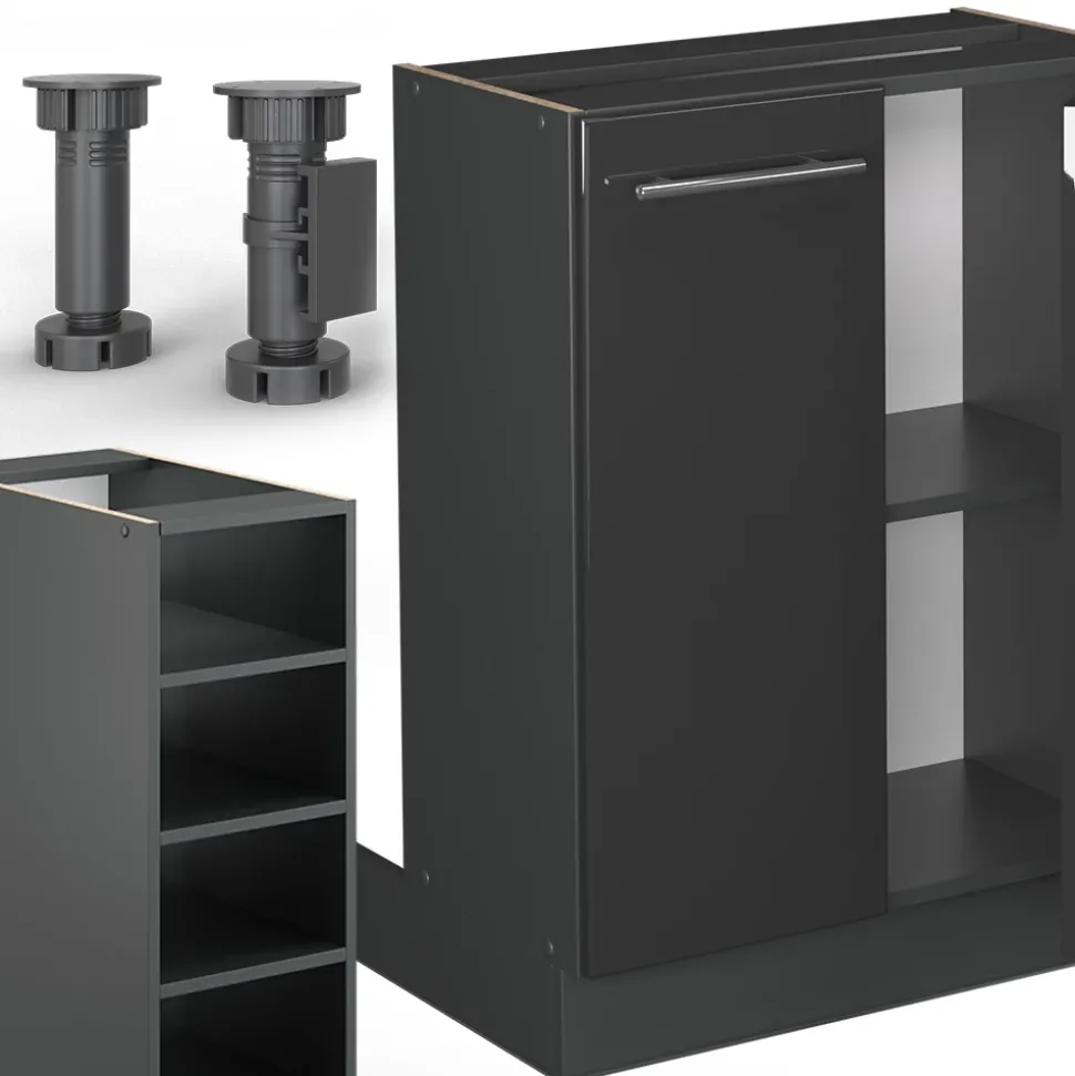 Kücheninsel Fame-Line Anthrazit Hochglanz 90 cm ohne Arbeitsplatte Vicco