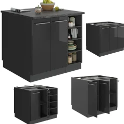 Kücheninsel Fame-Line Anthrazit Hochglanz 90 cm ohne Arbeitsplatte Vicco