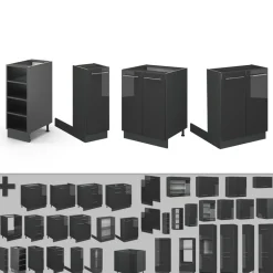 Kücheninsel Fame-Line Anthrazit Hochglanz 90 cm ohne Arbeitsplatte Vicco