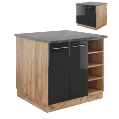 Kücheninsel Fame-Line Anthrazit Hochglanz/Goldkraft Eiche 90 cm ohne Arbeitsplatte Vicco