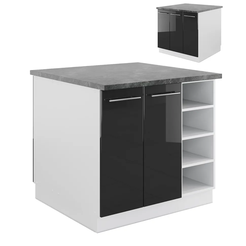 Kücheninsel Fame-Line Anthrazit Hochglanz/Weiß 90 cm ohne Arbeitsplatte Vicco