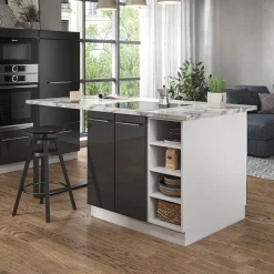 Kücheninsel Fame-Line Anthrazit Hochglanz/Weiß 90 cm ohne Arbeitsplatte Vicco