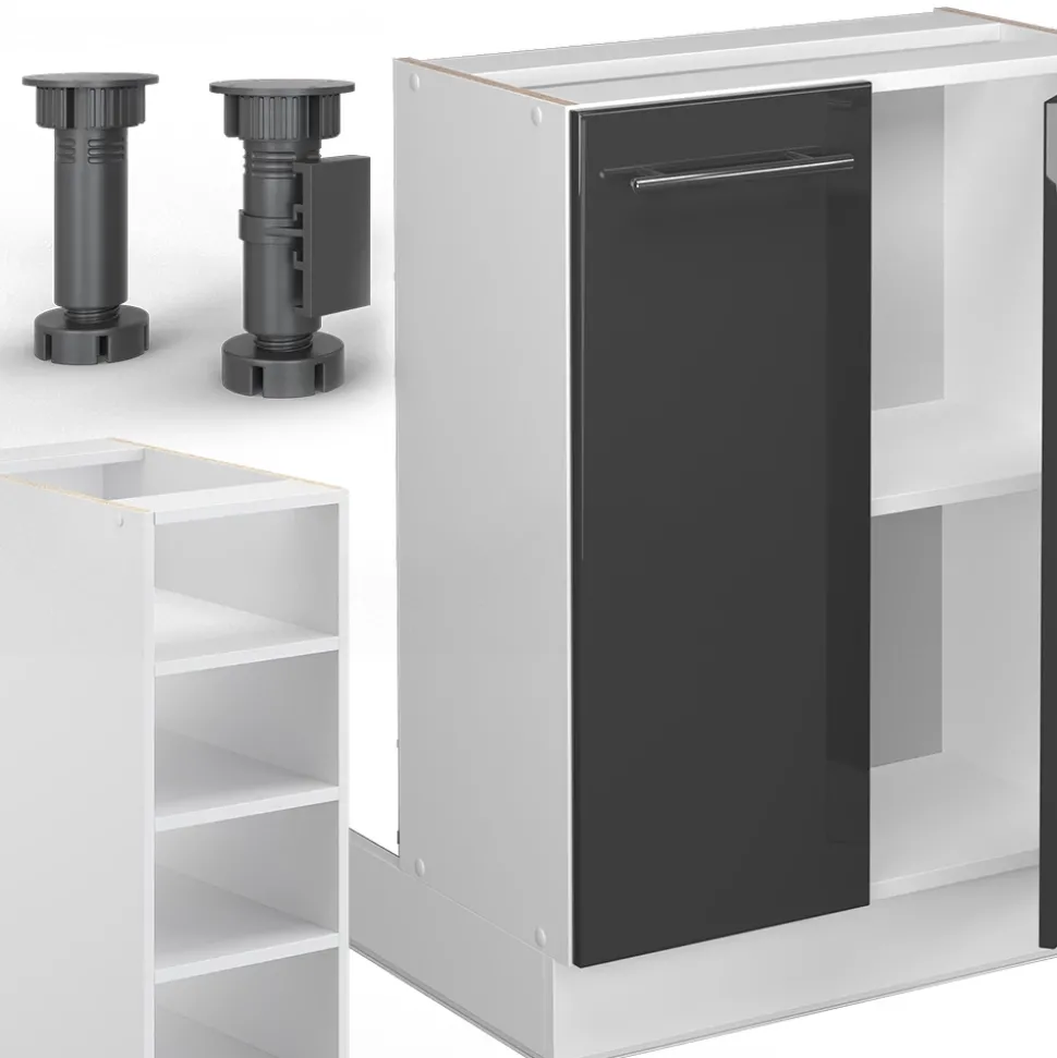 Kücheninsel Fame-Line Anthrazit Hochglanz/Weiß 90 cm ohne Arbeitsplatte Vicco