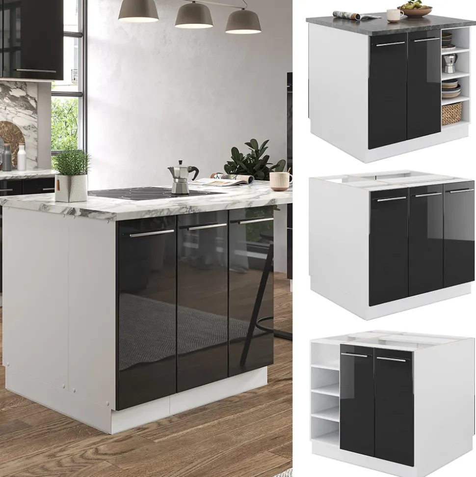 Kücheninsel Fame-Line Anthrazit Hochglanz/Weiß 90 cm ohne Arbeitsplatte Vicco