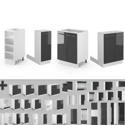 Kücheninsel Fame-Line Anthrazit Hochglanz/Weiß 90 cm ohne Arbeitsplatte Vicco