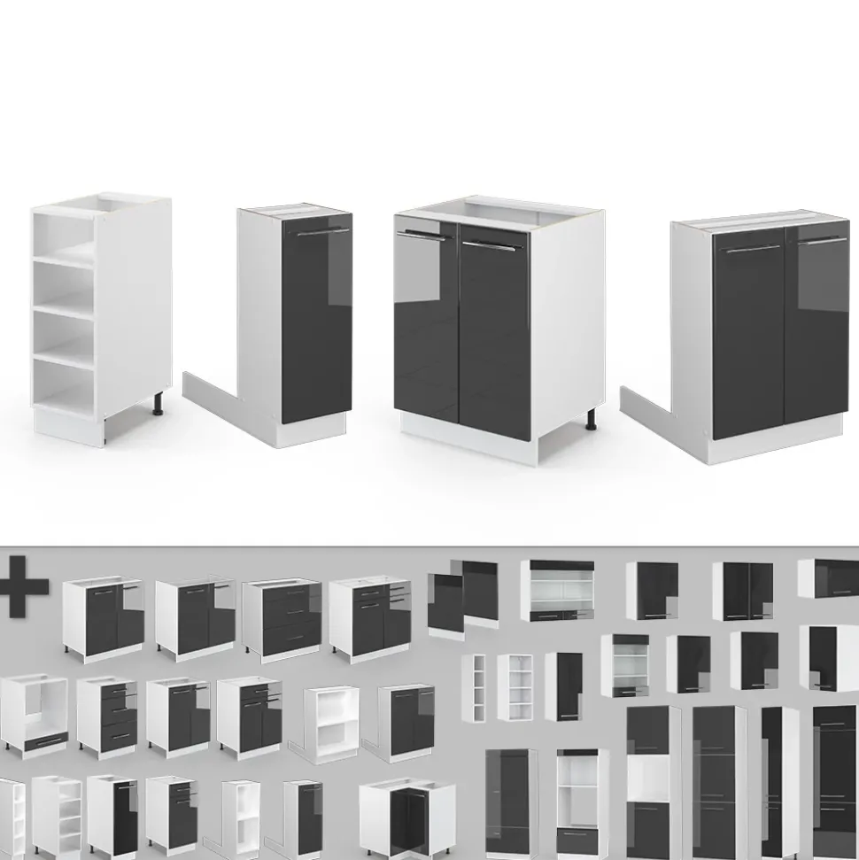 Kücheninsel Fame-Line Anthrazit Hochglanz/Weiß 90 cm ohne Arbeitsplatte Vicco