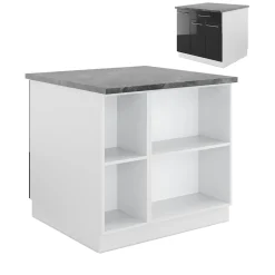 Kücheninsel Fame-Line Anthrazit Hochglanz/Weiß 90 cm mit Schublade, ohne Arbeitsplatte Vicco