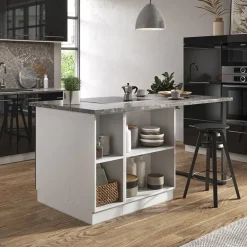 Kücheninsel Fame-Line Anthrazit Hochglanz/Weiß 90 cm mit Schublade, ohne Arbeitsplatte Vicco