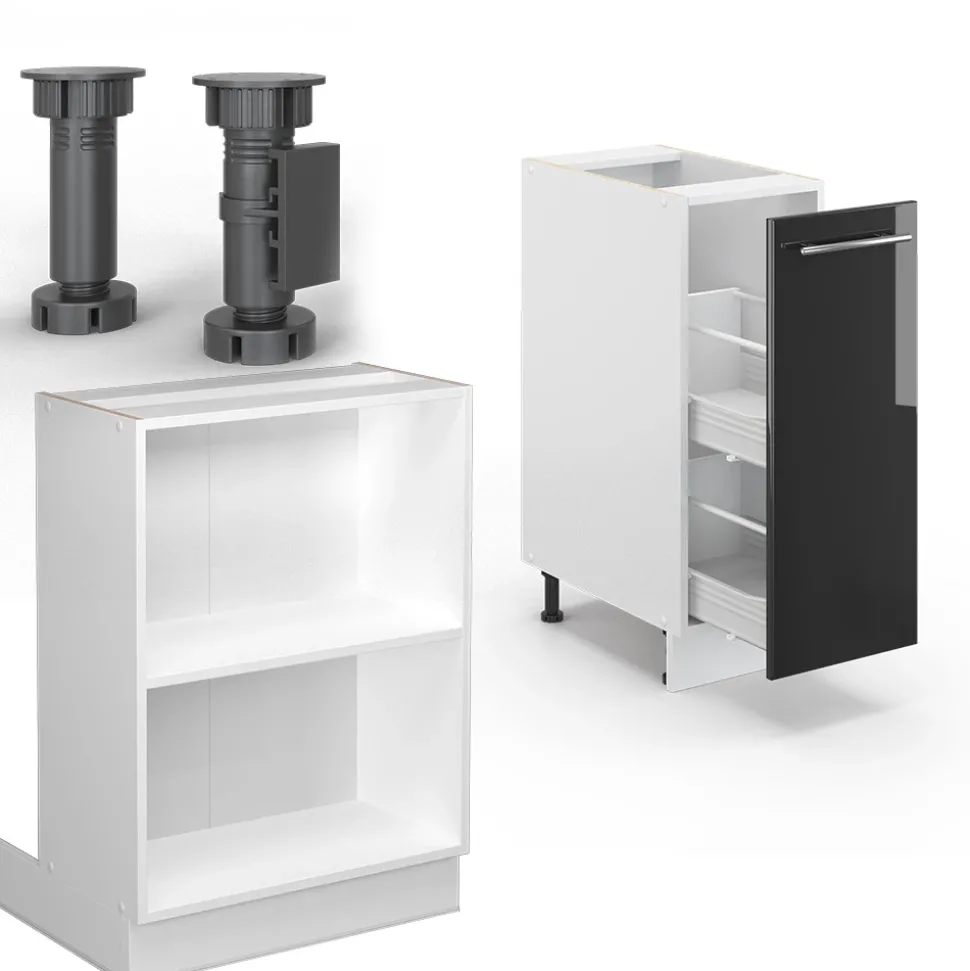 Kücheninsel Fame-Line Anthrazit Hochglanz/Weiß 90 cm mit Schublade, ohne Arbeitsplatte Vicco