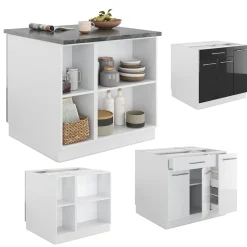 Kücheninsel Fame-Line Anthrazit Hochglanz/Weiß 90 cm mit Schublade, ohne Arbeitsplatte Vicco