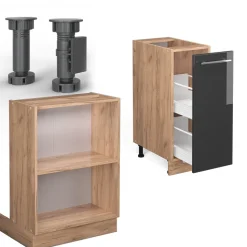 Kücheninsel Fame-Line Anthrazit Hochglanz/Goldkraft Eiche 90 cm mit Schublade, ohne Arbeitsplatte Vicco