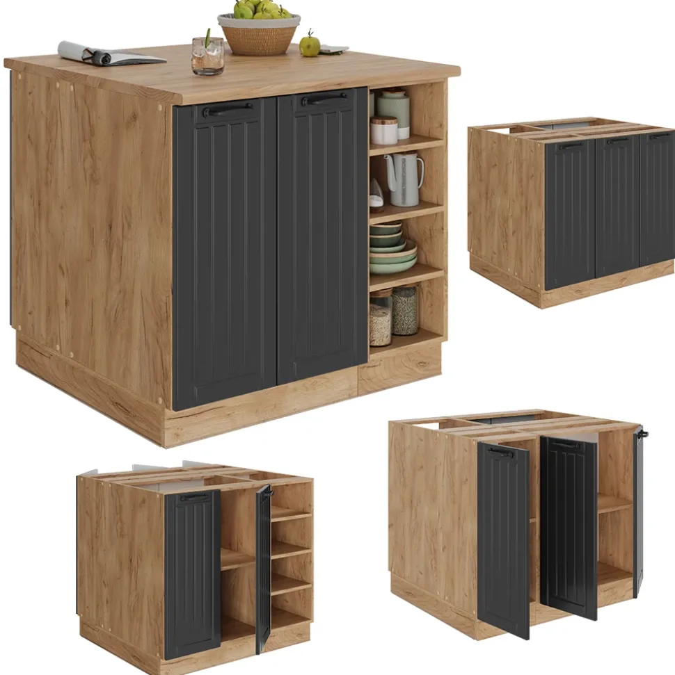 Kücheninsel Fame-Line Dunkelgrau 90 cm mit Schublade, ohne Arbeitsplatte Vicco