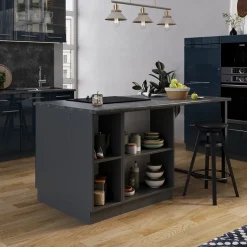 Kücheninsel Fame-Line Dunkelblau Hochglanz 90 cm mit Schublade, ohne Arbeitsplatte Vicco