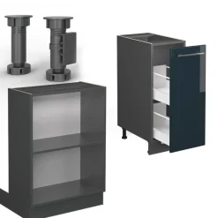 Kücheninsel Fame-Line Dunkelblau Hochglanz 90 cm mit Schublade, ohne Arbeitsplatte Vicco